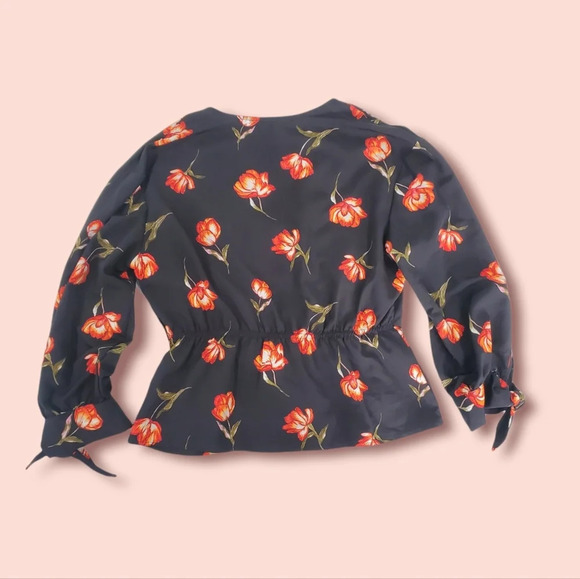Sweet Rain Floral Black Orange Peplum Button up Top Sz XL - Picture 4 of 7